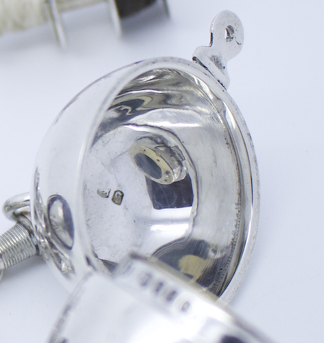 Silver Gimbaled Compass and Egg Bobbin, 1872 London Hallmarks